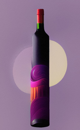 Creative design illustration of bottle. Digital art. Little surreal abstract form bottle. Wall decoration print, poster, canvas. Template for invitation, card, label background.の写真素材