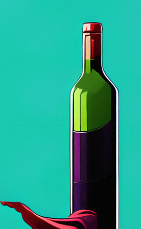 Creative design illustration of bottle. Digital art. Little surreal abstract form bottle. Wall decoration print, poster, canvas. Template for invitation, card, label background.の写真素材