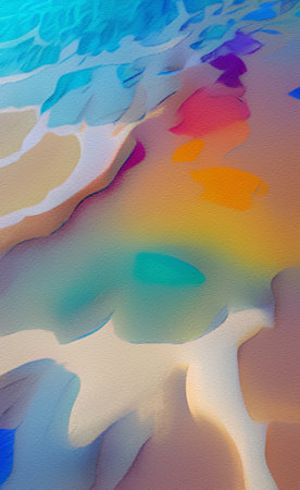 Digital painting abstract illustration of sea waves on beach. Background template design....