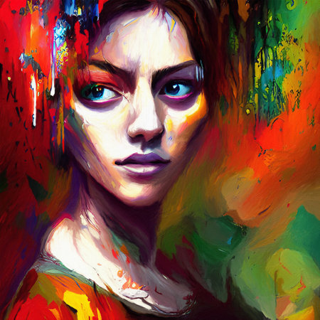 Spanish or mexican traditional stylish woman portrait, digital drawing with watercolor, oil, acrylic mixed style imitation. Modern contemporary art. Good as wall art print, poster,の写真素材