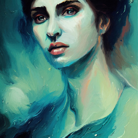 Spanish or mexican traditional stylish woman portrait, digital drawing with watercolor, oil, acrylic mixed style imitation. Modern contemporary art. Good as wall art print, poster,の写真素材