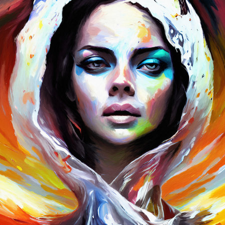 Spanish or mexican traditional stylish woman portrait, digital drawing with watercolor, oil, acrylic mixed style imitation. Modern contemporary art. Good as wall art print, poster,の写真素材