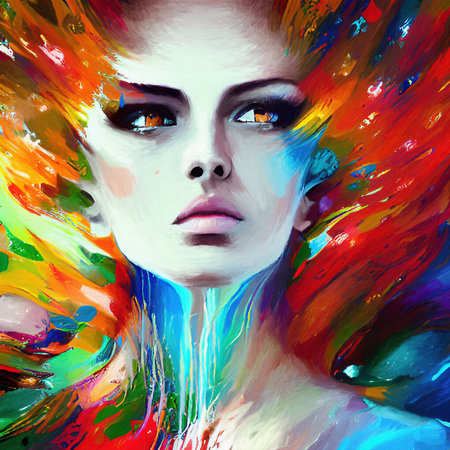 Spanish or mexican traditional stylish woman portrait, digital drawing with watercolor, oil, acrylic mixed style imitation. Modern contemporary art. Good as wall art print, poster,の写真素材