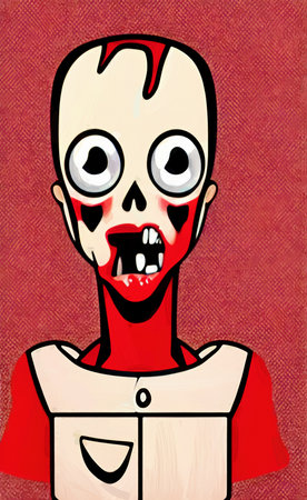 Illustration of zombie or demon face in vintage retro style. Old fashioned zombie portraitの写真素材