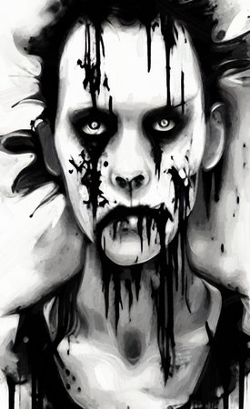 Digital painted illustration of fantasy scary zombie or vampire, horror character portrait.