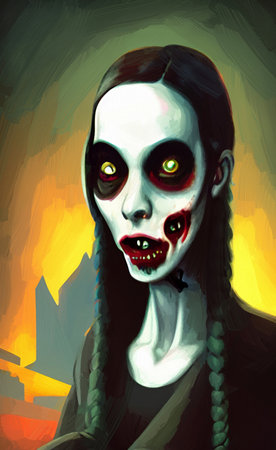 Digital painted illustration of fantasy scary zombie or vampire, horror character portrait.の写真素材