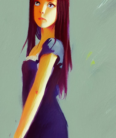 Illustration of beautiful stylish cartoon anime girl portraitの写真素材