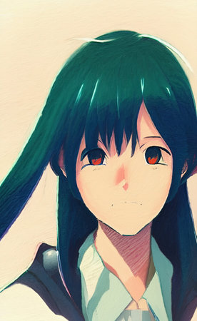 Illustration of beautiful stylish cartoon anime girl portrait