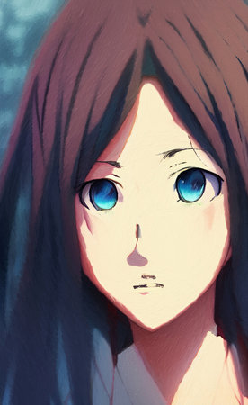 Illustration of beautiful stylish cartoon anime girl portraitの写真素材