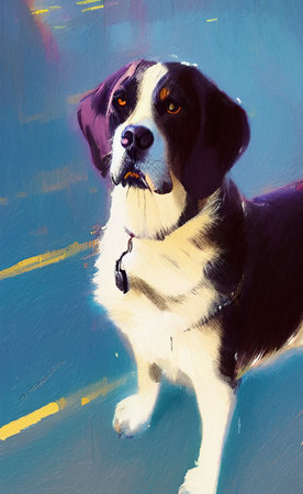 Digital watercolor drawing dog portrait, wall art fashion print