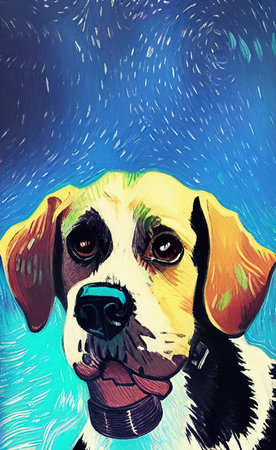 Digital watercolor drawing dog portrait, wall art fashion print