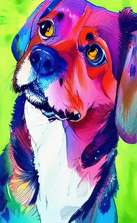 Digital watercolor drawing dog portrait, wall art fashion printの写真素材