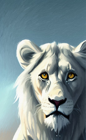 Lion portrait illustration, digital painting art. wild lion faceの写真素材