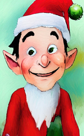 Christmas elf, digital watercolor painting portrait of christmas characterの写真素材