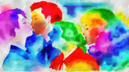 Colorful abstract painting of a man and a woman in love.の写真素材