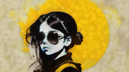 Sugar skull woman portrait on yellow sun background. digital painting.