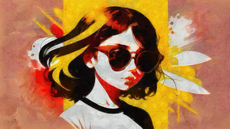 Portrait of a beautiful girl with long hair and sunglasses. digital painting.