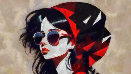Digital painting of a beautiful girl with sugar skull makeup in sunglasses.の写真素材
