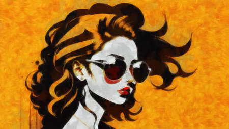 Portrait of a beautiful girl with long hair in the style of pop artの写真素材