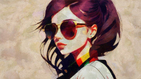 Digital painting of a young woman in sunglasses. Digital painting of a young woman.の写真素材