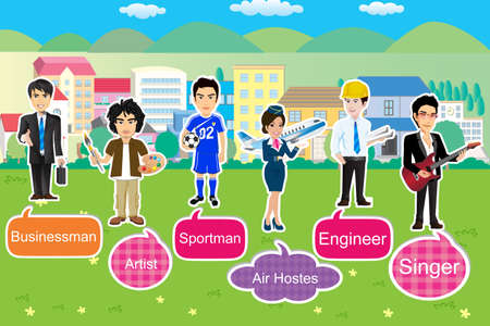 set occupation vector on city backgroundのイラスト素材
