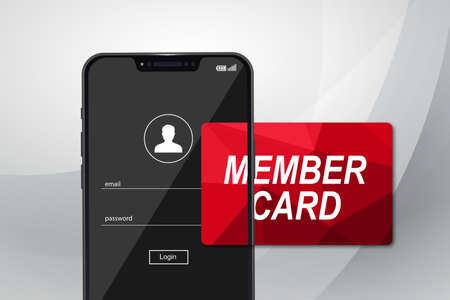 mobile application and member card on gray backgroundの写真素材