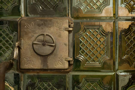 Ceramic wood stove with closed door.の写真素材