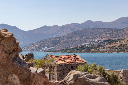 View from the island of Spinalonga to Creteの写真素材