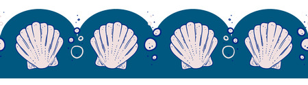 Marine Seamless Vector Illustration Seashells in Blue.のイラスト素材