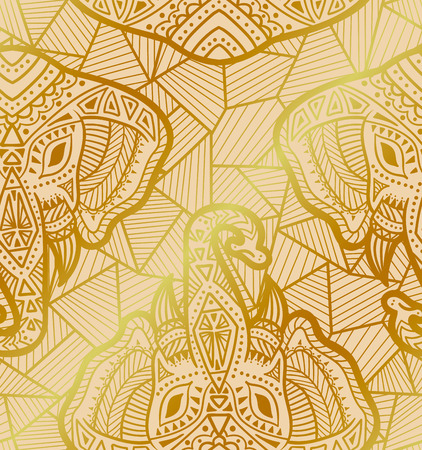 Elephant Boho Pattern in Goldのイラスト素材