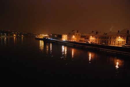 View of the embankment of the Neva River at night, St.Petersburg, Russiaの写真素材