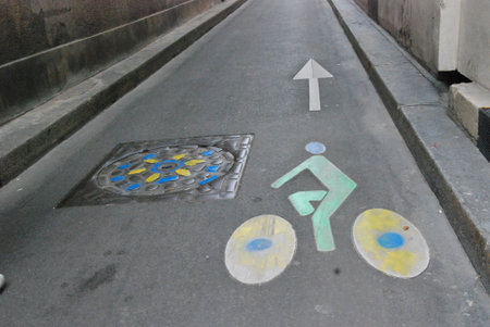 Bicycle lane in Hong Kong, China. This is a street bike lane in Hong Kong.の写真素材