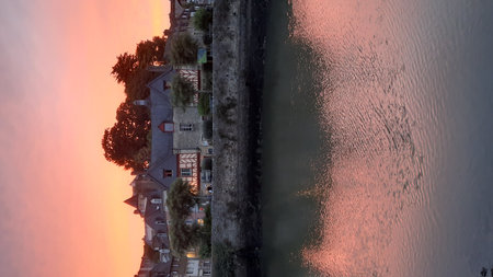 Aerial view of a sunset over the seaの写真素材