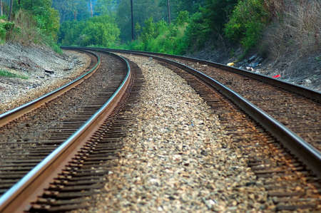 Tracking the Curve *** Railroad train tracks curving around the hills in Kentucky, USA.