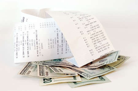 Shopping Receipts and US Moneyの写真素材