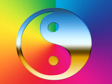 A rainbow colored yin and yang symbol illustration.の写真素材