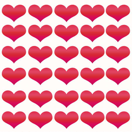 Valentine Hearts in various shades of red on white textured paper.