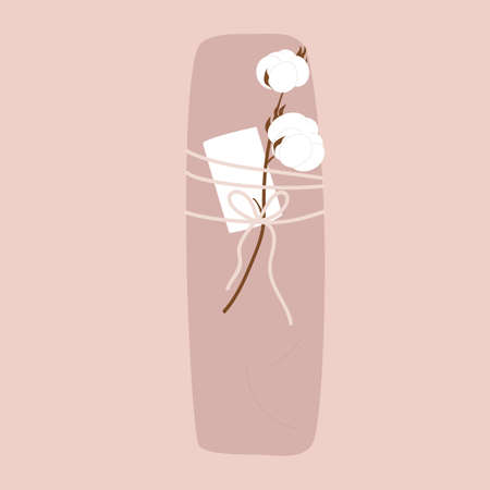 Cotton Gift box vector. Eco craft paper box with branch of cotton. Flat cartoon vector illustration. Isolated on pink background.のイラスト素材
