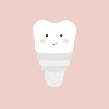 Healthy tooth implant with smile. Healthy tooth concept vector illustration. Isolated on pink background.のイラスト素材