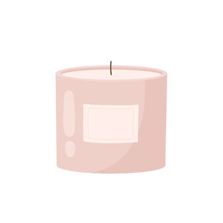Trend pink candle. Decorative wax candle for aromatherapy, spa and relax. Flat cartoon vector illustration. Isolated on white background.のイラスト素材