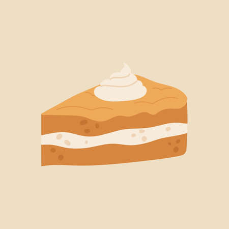 Slice of pumpkin pie icon. Cozy autumn food. Traditional thanksgiving meal concept. Vector illustration in cartoon style. Isolated on white background.のイラスト素材