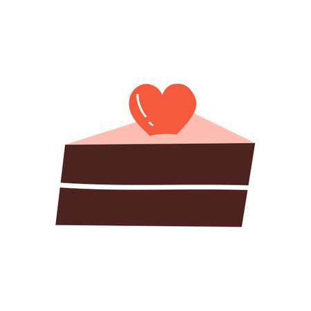 Saint Valentine's Day cake with heart. Piece of cake for birthday, wedding, anniversary. Romantic object. Love element. Vector illustration in cartoon style. Isolated on white background.のイラスト素材