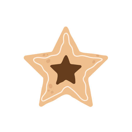 Christmas gingerbread in shape of star with chocolate glaze. Winter sweet traditional Christmas symbol homemade. Vector illustration in cartoon style. Isolated on white background.のイラスト素材