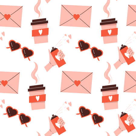 Saint Valentine's Day seamless pattern. Love elements. Romantic hearts and other trendy objects....