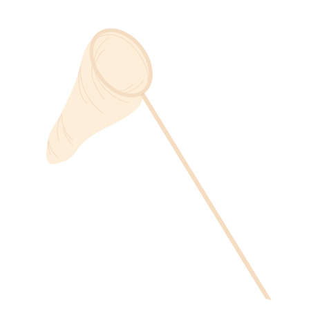 Butterfly or fish net. Aerial insect net with wood handle for catching and hunting fish or insects. Vector illustration in cartoon style. isolated on white background.のイラスト素材