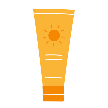 SPF cream, sunscreen lotion in tube. Sunblock cream. Skin protection, skin care concept. Vector illustration in cartoon style. Isolated white background.のイラスト素材