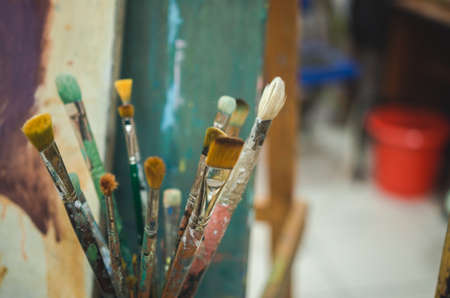 Painting Studio tools. Set of artistic brushesの写真素材