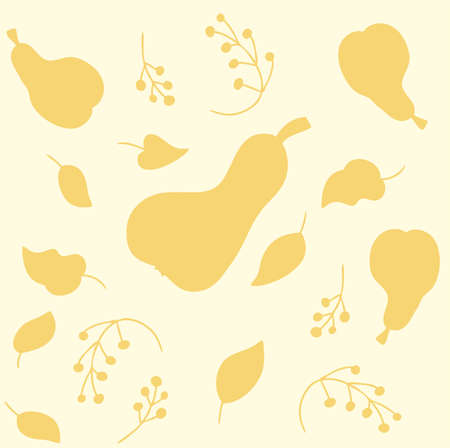 Vector pattern of delicate yellow pears, leaves and branches of berriesのイラスト素材