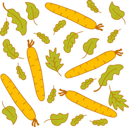 Vector pattern in delicate summer colors, vegetables carrots and salad lettuce leavesのイラスト素材