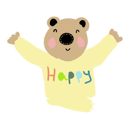 Cute teddy bear in a shirt with the inscription. Cartoon style hand drawn vector illustration. Design for T-shirt, textile and prints.のイラスト素材